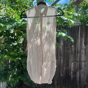 Chan Luu Women’s Sheer Blouse Light Pink Asymmetrical Cascading Hem Layering